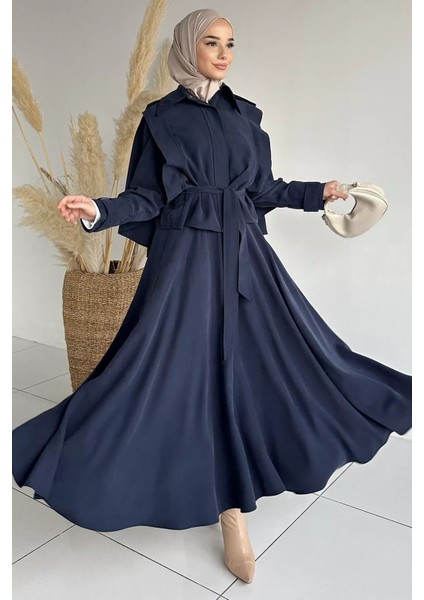 Pelerinli ve Kemerli Ceket Etek Tesettür Ikili Takım P-00018944 fiyatları