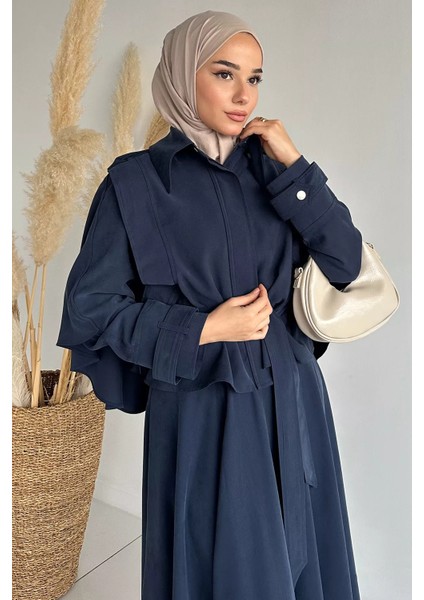 Pelerinli ve Kemerli Ceket Etek Tesettür Ikili Takım P-00018944 fırsatları