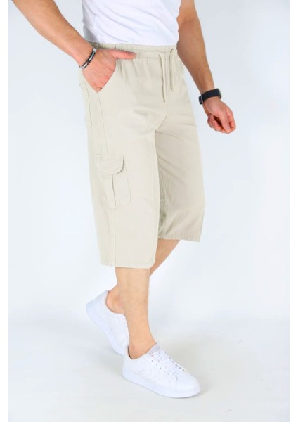 Erkek Kargo Cep %100 Pamuk Keten Görünümlü Kapri E207-65