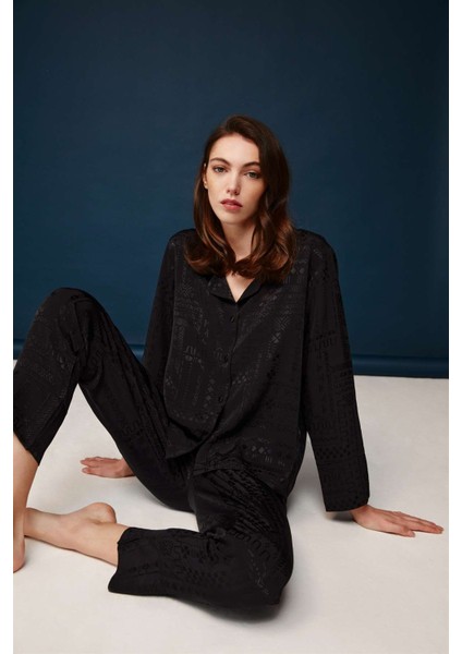 Kadın Viskon Düğme Detaylı Pijama Takımı 30017