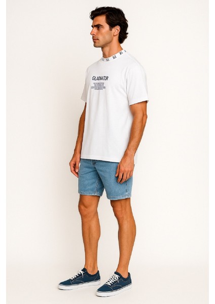 Erkek Sıfır Yaka Önü ve Yakası Baskılı Pamuk T-Shirt fırsatları