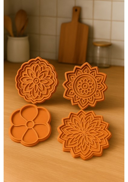 Mandala Desenli 3D Baskı Kek Kalıbı – Şık ve Dekoratif Kek Kalıbı (4’lü Set)