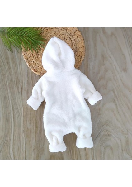 Kız Bebek %100 Pamuklu Beyaz Düğme Detaylı Kışlık Peluş Tulum BBK1140 fırsatları