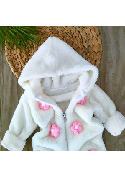 Kız Bebek %100 Pamuklu Beyaz Düğme Detaylı Kışlık Peluş Tulum BBK1140 indirimleri