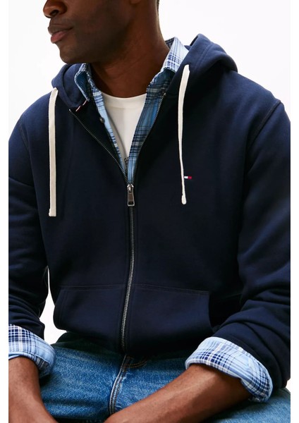Erkek Regular Fit Kapüşonlu Kanguru Cepli Fermuarlı Sweatshirt - Lacivert fırsatları