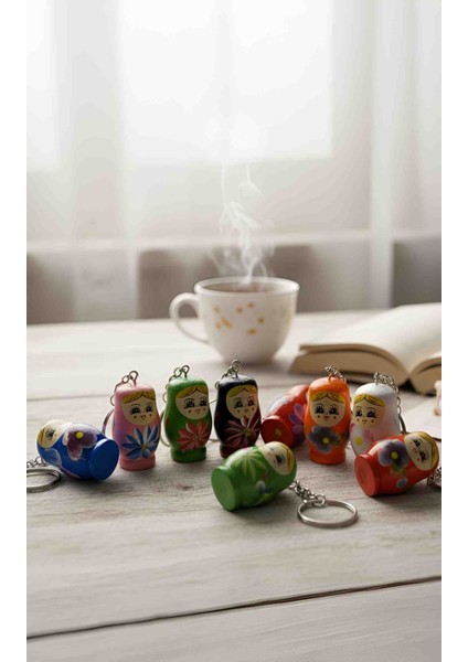 Matruşka Anahtarlık 5'li Set Renkli Rus Bebek Ahşap Tasarım Sevimli Hediyelik Çanta ve Anahtar Aksesuarı! modelleri