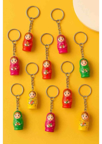 Matruşka Anahtarlık 5'li Set Renkli Rus Bebek Ahşap Tasarım Sevimli Hediyelik Çanta ve Anahtar Aksesuarı! fırsatları