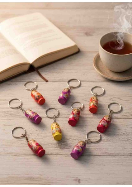 Matruşka Anahtarlık 5'li Set Renkli Rus Bebek Ahşap Tasarım Sevimli Hediyelik Çanta ve Anahtar Aksesuarı! indirimleri