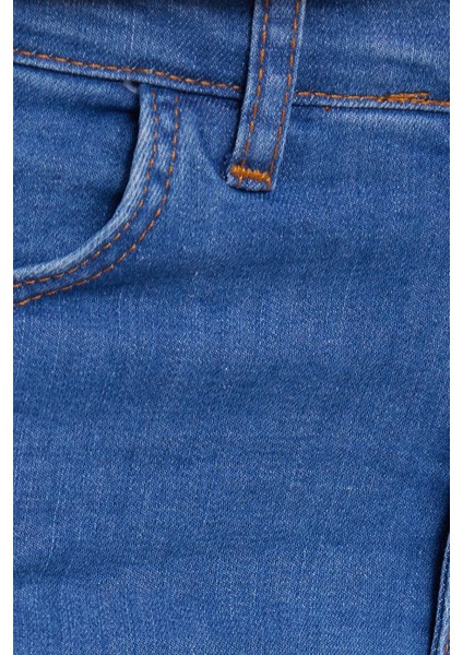 Kadın Regular Fit Klasik Kesim Pamuklu Ispanyol Paça Mavi Jean Kot Pantolon