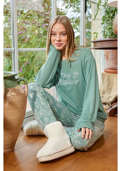 Kadın Termal Uzun Kol Pijama Takımı 30009 Mint modelleri