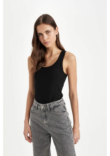 Slim Fit Dar Kesim U Yaka Basic Düz Ribana Atlet C9826AXNS