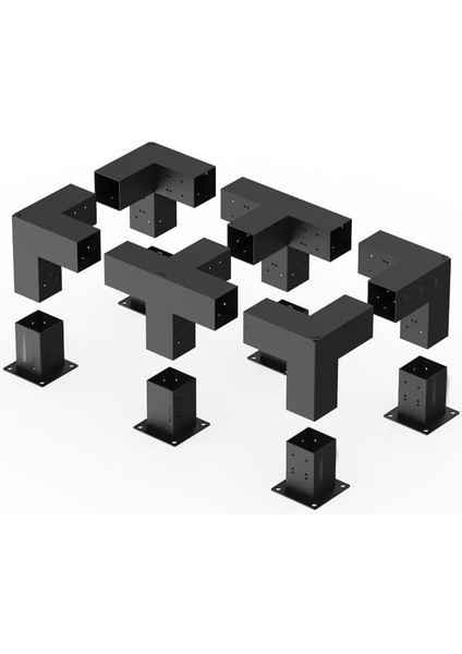 BENLINEWOOD90X90X2,5 mm Pergalo Garaj Sundurma Çardak Bağlantı Ekipmanları 12 Parça Mat Siyah
