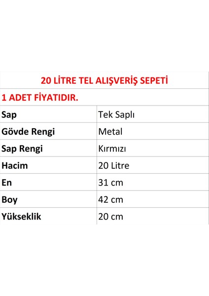 Tel Market Alışveriş El Sepeti 20 Litre 1 Adet fiyatları