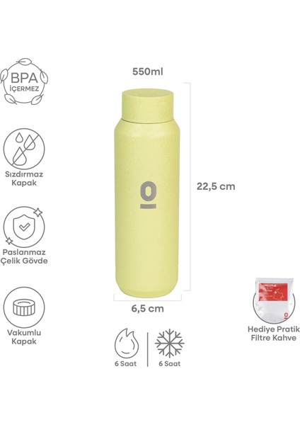 Açık Yeşil Mat Dokulu Paslanmaz Çelik Matara 550 ml Kapaklı NO:100