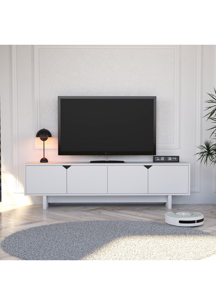 Doruk Beyaz Tv Ünitesi - 180 cm Modern Tasarım, Ekonomik Tv Ünitesi, Kulpsuz