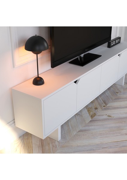 Doruk Beyaz Tv Ünitesi - 180 cm Modern Tasarım, Ekonomik Tv Ünitesi, Kulpsuz modelleri