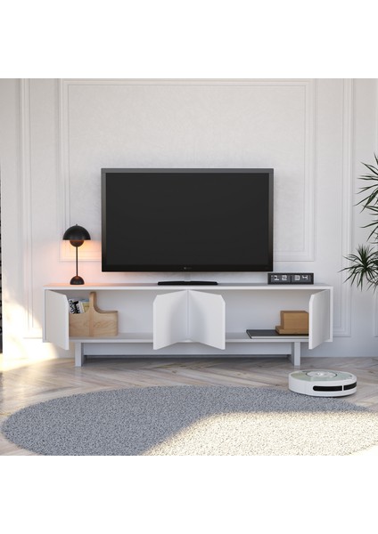 Doruk Beyaz Tv Ünitesi - 180 cm Modern Tasarım, Ekonomik Tv Ünitesi, Kulpsuz fırsatları