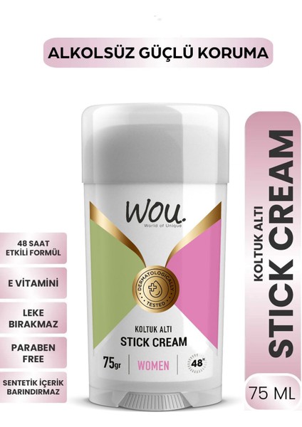 World of Unique Stick Krem Koltuk Altı Terleme Önleyici 48 Saat Etkin Koruma Vegan Kadın Koltuk Altı Stick 75 ml