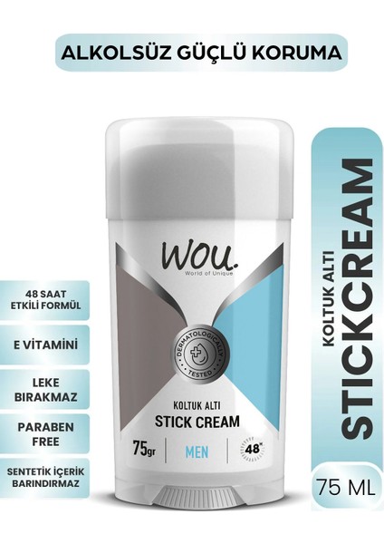 Stick Krem, Koltuk Altı Terleme Önleyici 48 Saat Etkin Koruma Vegan, Erkek Koltuk Altı Stick 75 ml