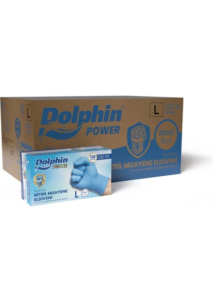 Nitril Muayene Eldiveni Pudrasız Kalın Mavi L Beden 100 Adet x 20 Paket-Koli
