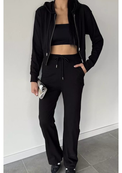 Kadın Kapüşonlu Fermuarlı Sweat Pantolon Ikili Takım P-00018874