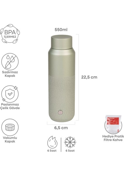 Yeşil Metal Paslanmaz Çelik Matara 550 ml Kapaklı No:96