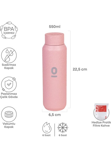 Pembe Mat Dokulu Paslanmaz Çelik Matara 550 ml Kapaklı No:99