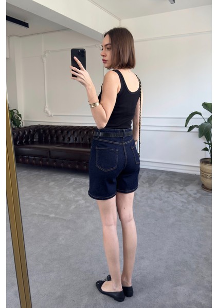 Regular Premium Denim Şort- Koyu Lacivert