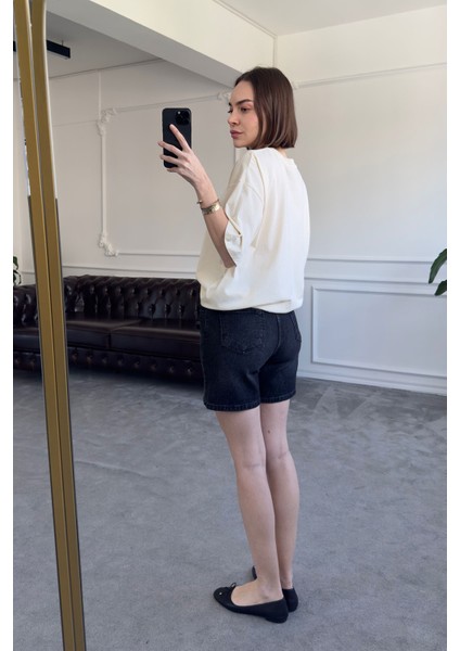 Regular Premium Denim Şort- Gri