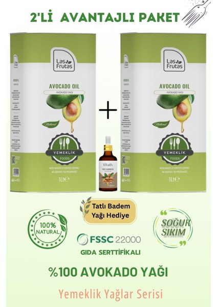 Yemeklik Avokado Yağı 1 Litre 2'li