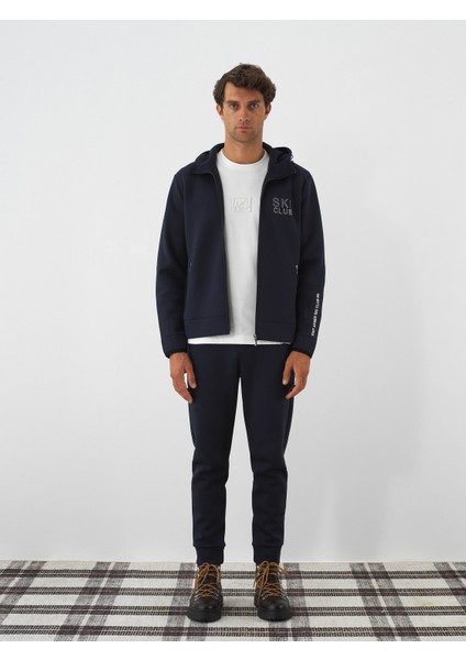 Erkek Lacivert Pamuk Dokulu Regular Fit Sweatmont