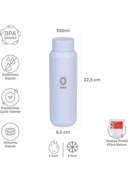 Mavi Mat Dokulu Paslanmaz Çelik Matara 550 ml Kapaklı NO:101