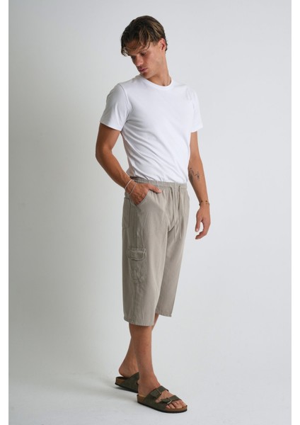 Erkek Kargo Cep %100 Pamuk Keten Görünümlü Kapri E207-5 fiyatları