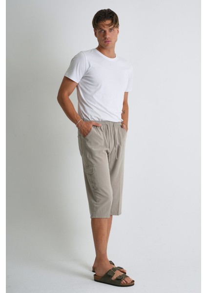 Erkek Kargo Cep %100 Pamuk Keten Görünümlü Kapri E207-5 modelleri