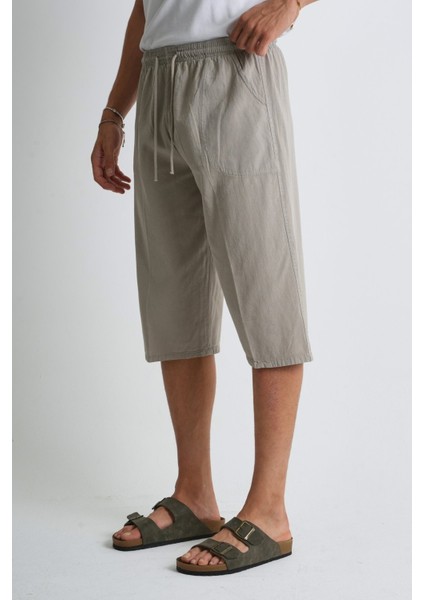 Erkek Kargo Cep %100 Pamuk Keten Görünümlü Kapri E207-5 fırsatları