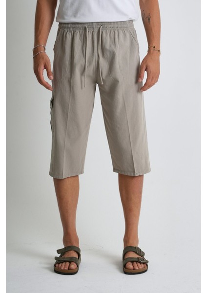 Erkek Kargo Cep %100 Pamuk Keten Görünümlü Kapri E207-5 indirimleri