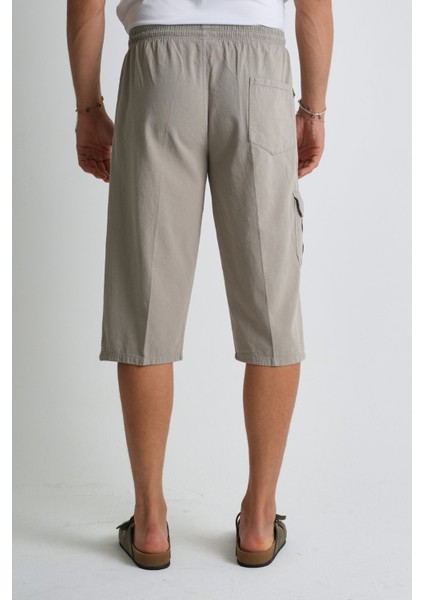 Erkek Kargo Cep %100 Pamuk Keten Görünümlü Kapri E207-5