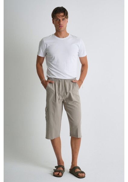 Erkek Kargo Cep %100 Pamuk Keten Görünümlü Kapri E207-5