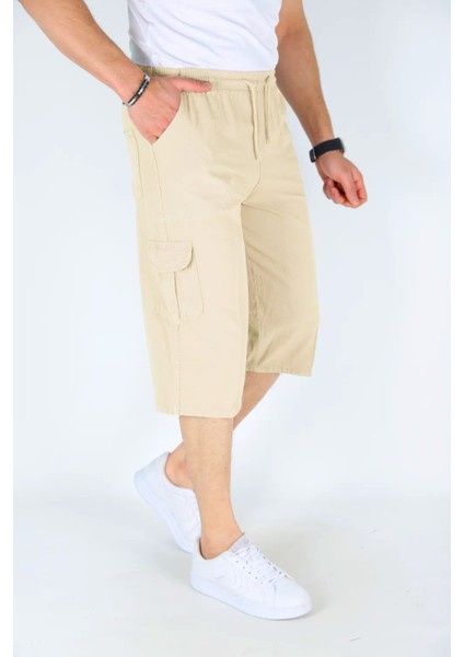 Erkek Kargo Cep %100 Pamuk Keten Görünümlü Kapri E207-10