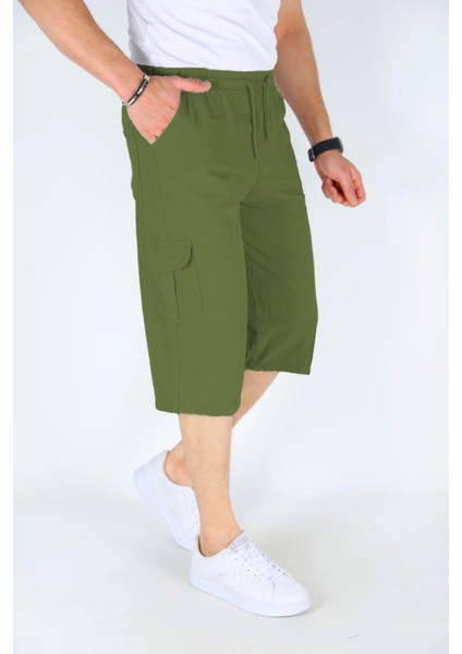Erkek Kargo Cep %100 Pamuk Keten Görünümlü Kapri E207-31