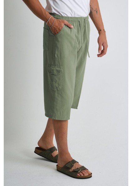 Erkek Kargo Cep %100 Pamuk Keten Görünümlü Kapri E207-47