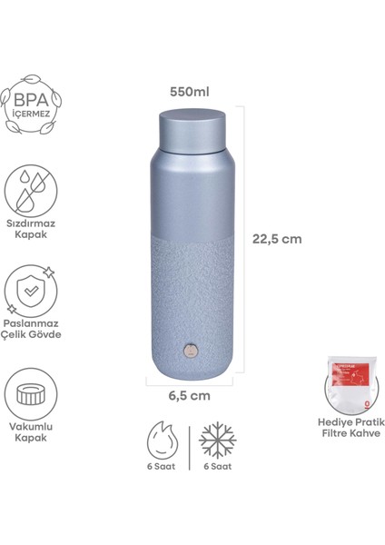 Mavi Metal Paslanmaz Çelik Matara 550 ml Kapaklı No:97