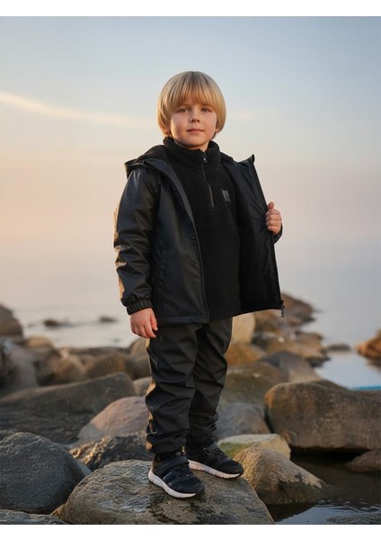 Içi Polarlı Basic 6-9 Yaş Yağmurluk - Siyah 9-10 Yaş