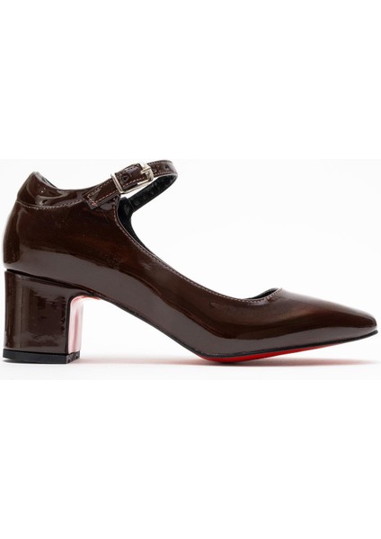 Kadın Biyeli Topuklu Ayakkabı Kahve Rugan