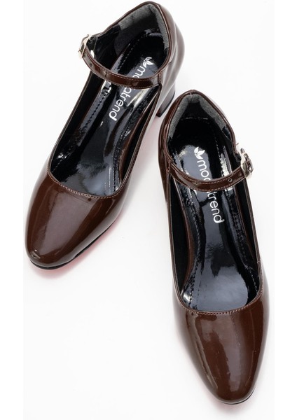 Kadın Biyeli Topuklu Ayakkabı Kahve Rugan