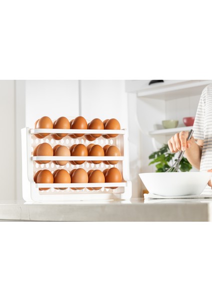 3 Katlı 30'lu Yumarta Standı / Buzdolabı Raf Düzenleyici / Organizer / Beyaz
