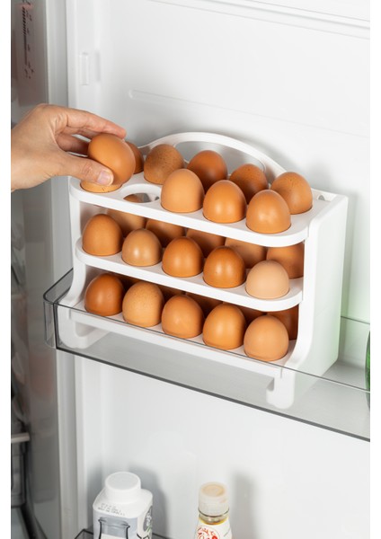 3 Katlı 30'lu Yumarta Standı / Buzdolabı Raf Düzenleyici / Organizer / Beyaz modelleri