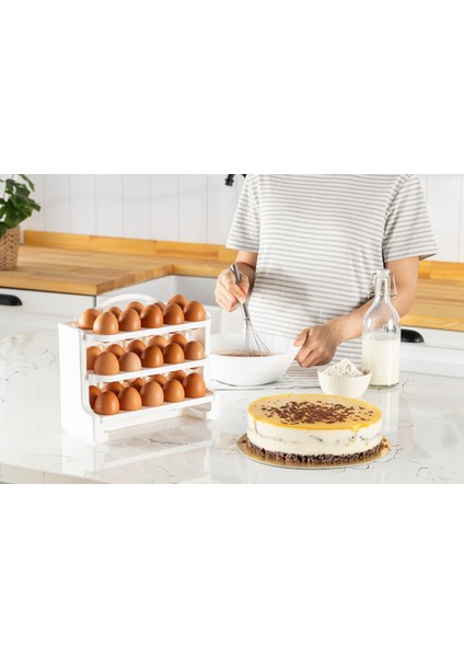 3 Katlı 30'lu Yumarta Standı / Buzdolabı Raf Düzenleyici / Organizer / Beyaz fırsatları