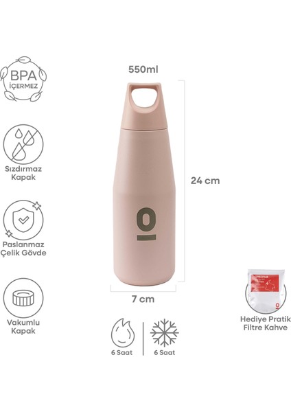 Paslanmaz Çelik Pembe Şişe Termos 550 ml No:66