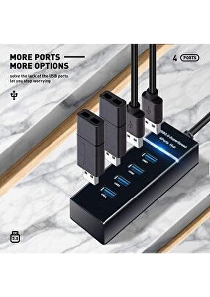 4 Port USB 3.0 Hub USB Çoğaltıcı 60 cm Hızlı Veri Aktarımı Siyah Renk fırsatları